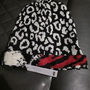 Black and White Leopard Print Beanie